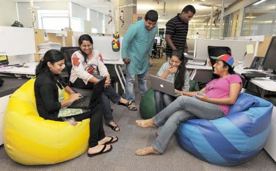 "BEST PLACE TO WORK"Google staff having good time at their office (campus) in Bangalore on Friday.