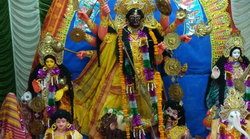 Black face durga main attraction in Canning Bhattacharya family pujo