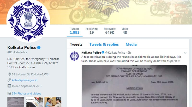 A fake notice on Eid going viral on Social Media, Kolkata Police warned