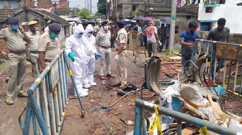 Forensic team visit's Maldah blast area, collects sample