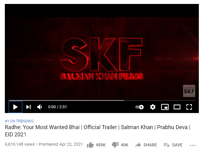 Youtube screenshot of Radhe trailer