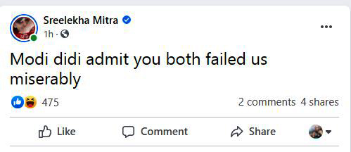 Sreelekha Mitra slams PM Narendra Modi and CM Mamata Banerjee on Facebook