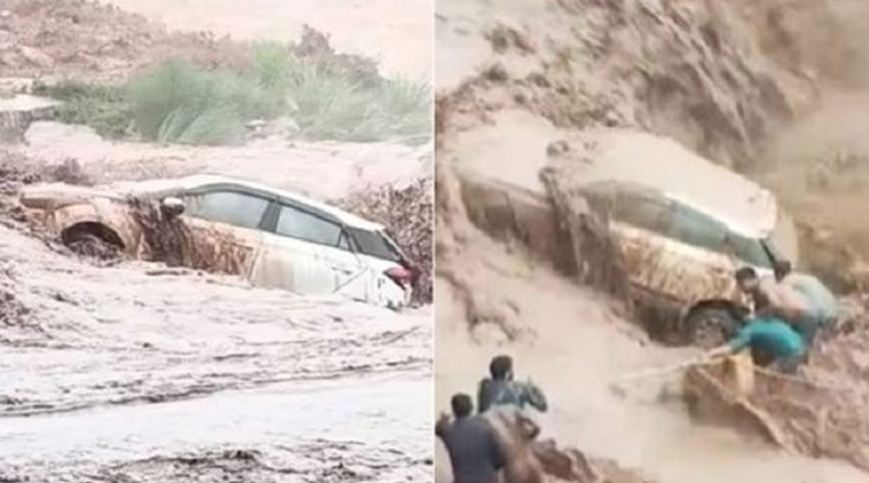 This Car washed away due to flashflood in Haryana amid heavy rains | Sangbad Pratidin