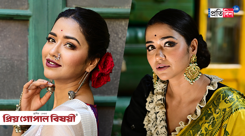 Durga Puja Fashion: Sohini Sarkar in Saptami Special look exclusively for sangbad pratidin in partner with Priya Gopal Bishoyi| Sangbad Pratidin