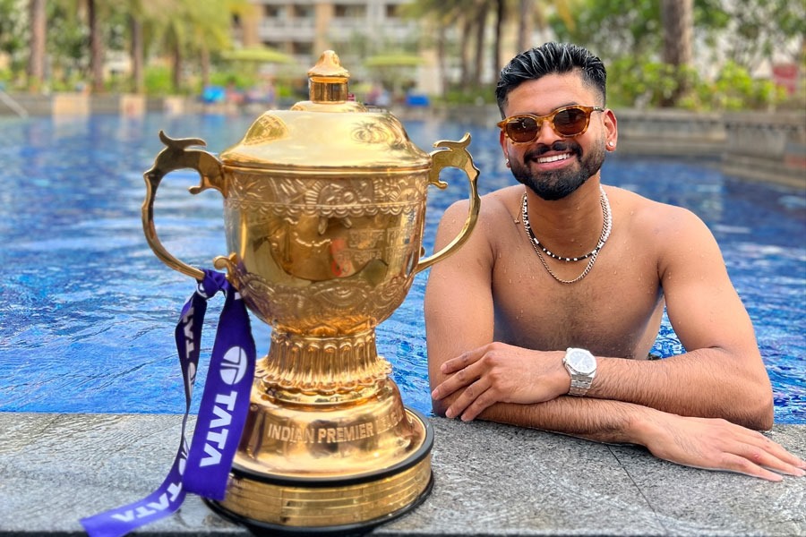 KKR captain Shreyas Iyer celebrates with IPL trophy