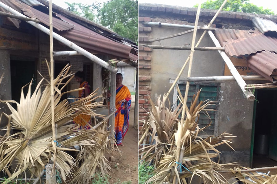 Jhargram: No roof in ICDS, leaves are used to protect kitchen