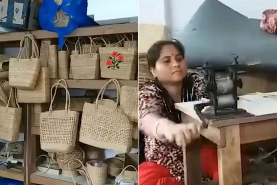 Bags are being made from Water hyacinths in Hooghly Bandel