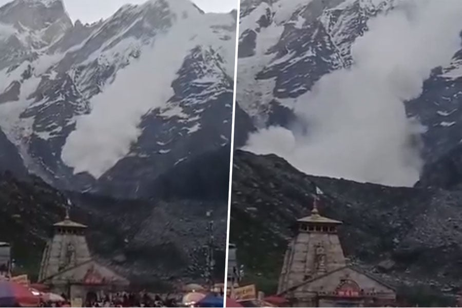Avalanche hits Gandhi Sarovar on hills behind Kedarnath Temple