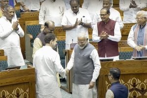 PM Modi meets Rahul Gandhi, Mallikarjun Kharge in his office in Parliament