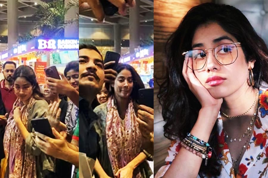 Janhvi Kapoor looks uncomfortable as fans crowd her for selfies at Mumbai airport