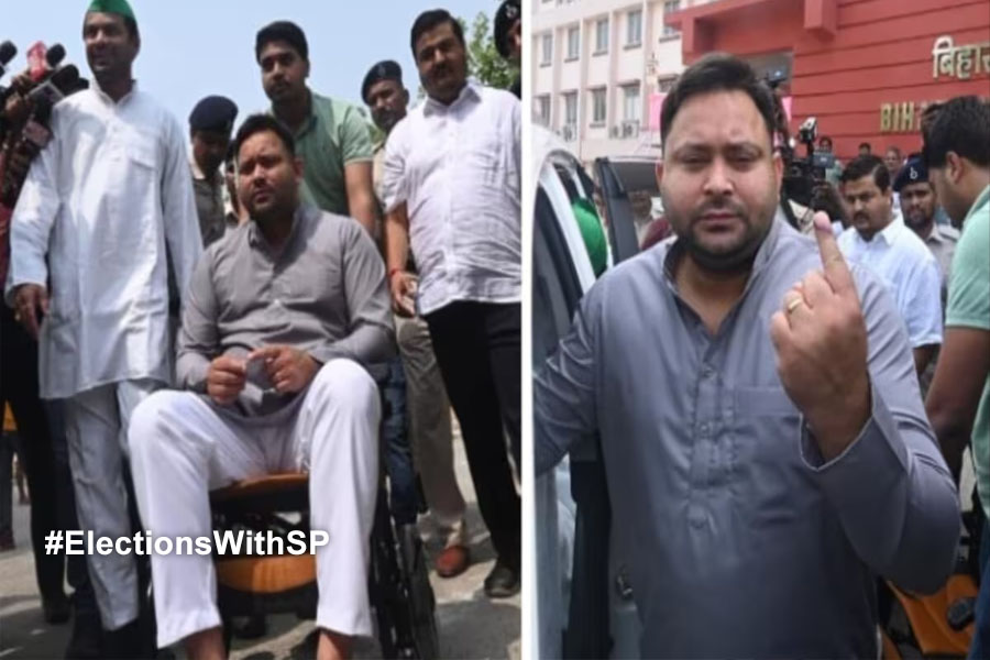 Tejaswi Yadav went to vote in wheel chair