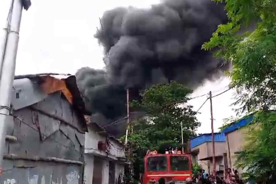 Massive fire engulfs a plastic factory at Anandapur area, eight fire tenders are trying to arrest fire