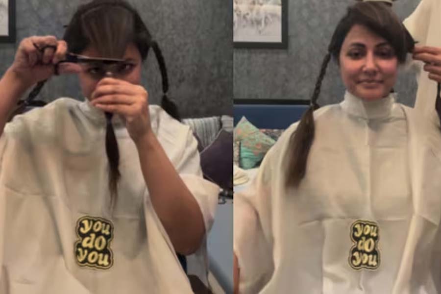 Hina Khan smiles as she cuts hair for chemotherapy, shares a strong note