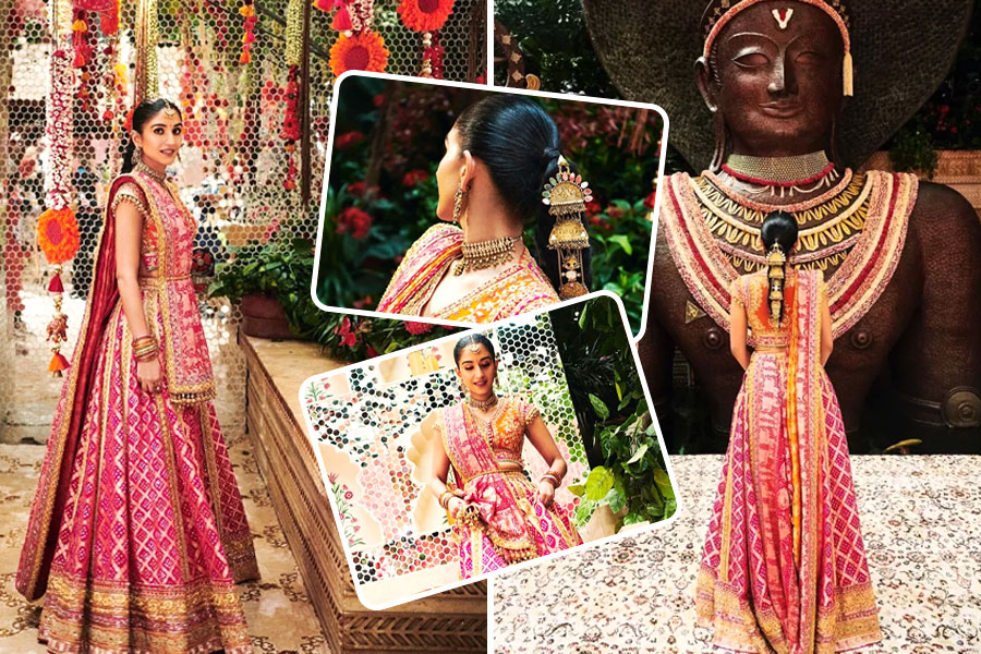 Ambani's to be wife Radhika Merchant wears Durga shloka-inscribed lehenga for traditional 'mameru' ritual in Mumbai