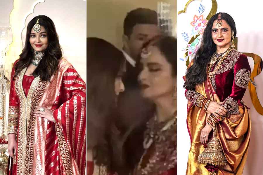 Aishwarya Rai Bachchan shares hearty chat with Rekha, arrives with Aaradhya at Ambani wedding