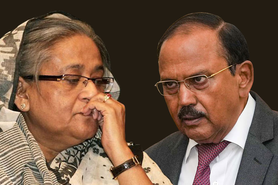 NSA Ajit Doval meets Seikh Hasina at Hindan Airbase