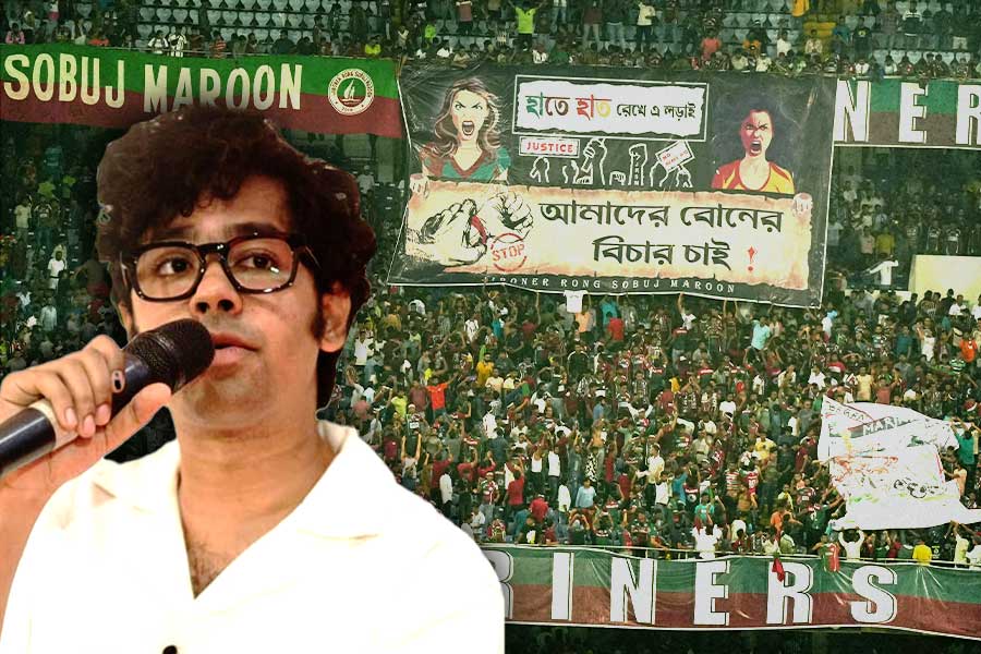 Riddhi Sen on Tifo to protest RG Kar issue during Mohun Bagan match