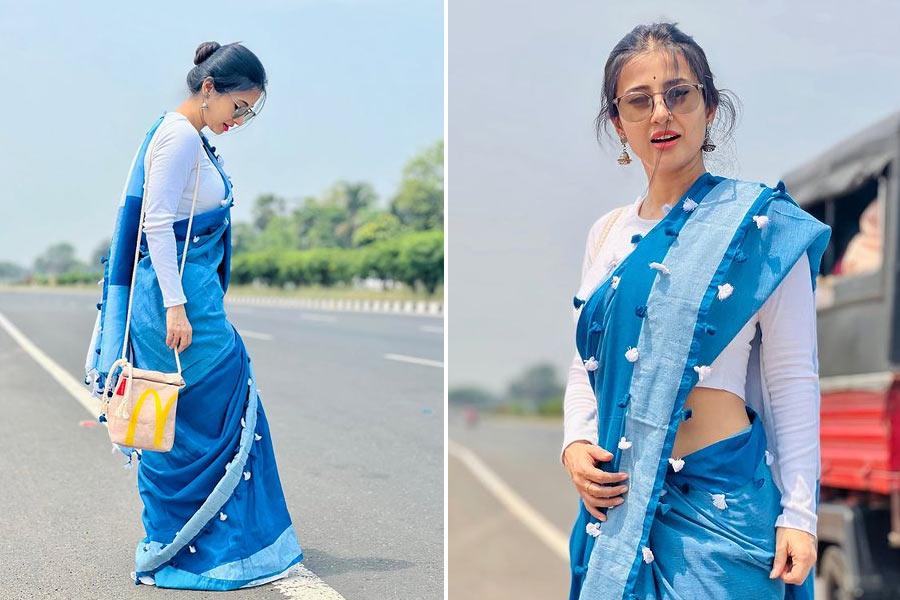 Monami Ghosh is pure beauty in this blue Saree, see pictures