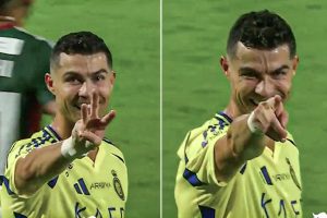 Cristiano Ronaldo celebrates his Al Nassr goal in a way with his son