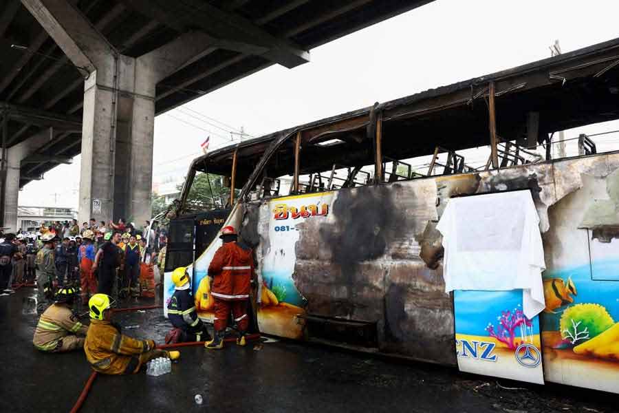 School bus caught fire in Bangkok, 25 on board feared dead