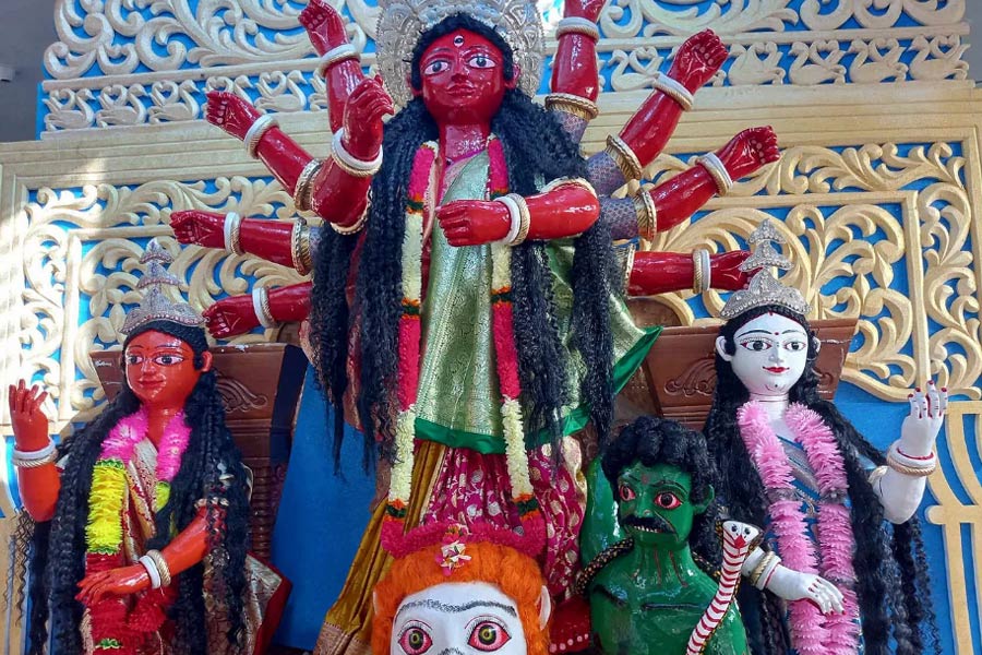 Durga Puja 2024: Red Durga idol decorated during Durga Puja in Bangladesh