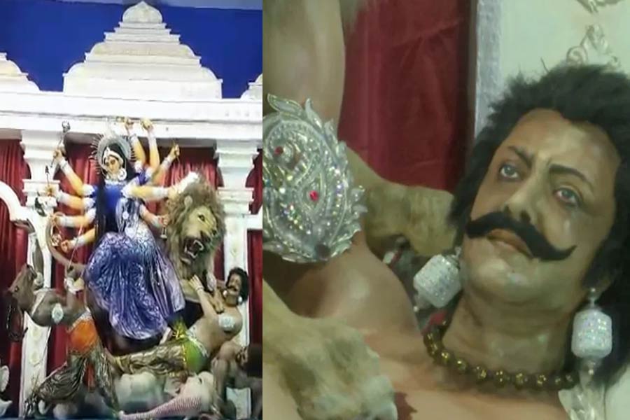 Asur of Durga Puja pandal resembles of sandip ghosh in murshidabad