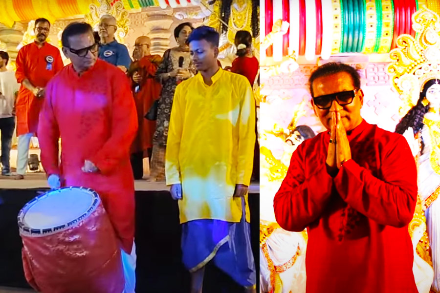 Durga Puja 2024: Singer Abhijeet Bhattacharya plays Dhak at Lokhandwala Puja