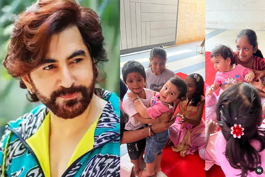 Superstar Jeet celebrates Navaratri with street children at home