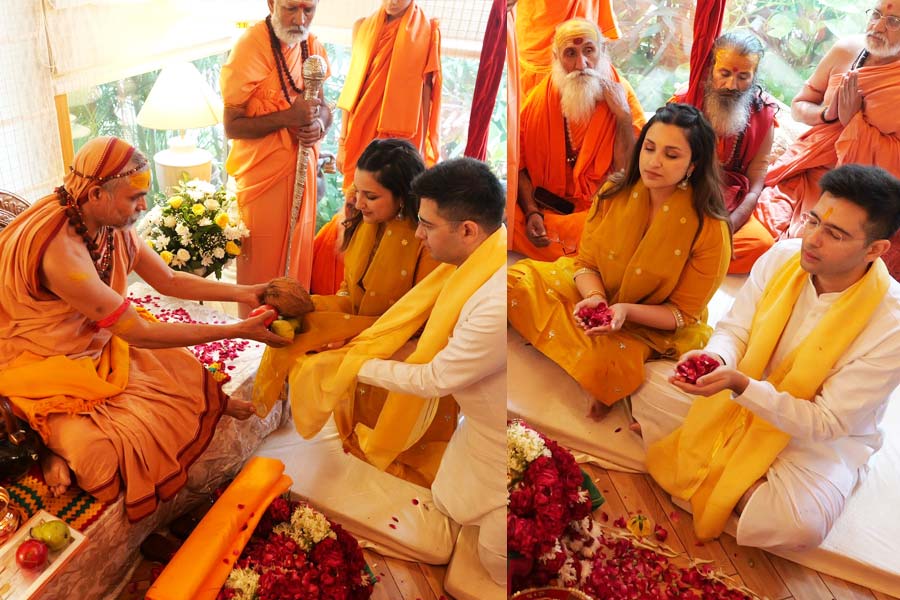 Shankaracharya performs puja at Raghav Chadha, Parineeti Chopra's Delhi home