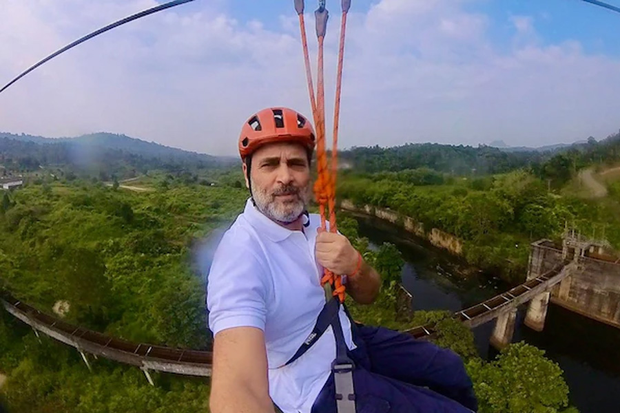 Rahul Gandhi Takes Zipline In Landslide-Hit Wayanad