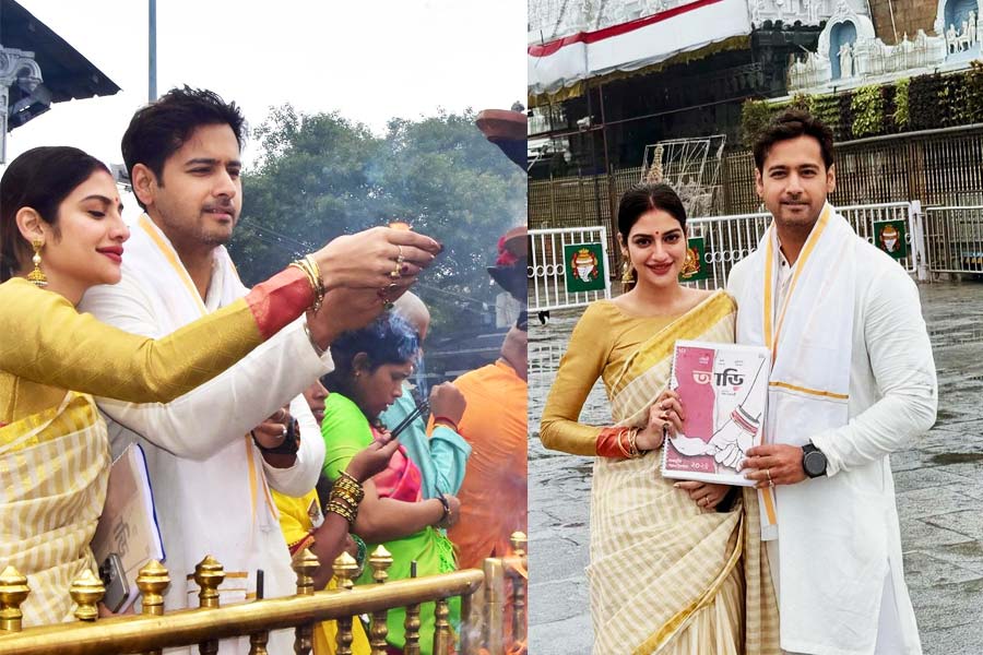 Yash, Nusrat visits Tirupati Balaji temple before Aari shooting