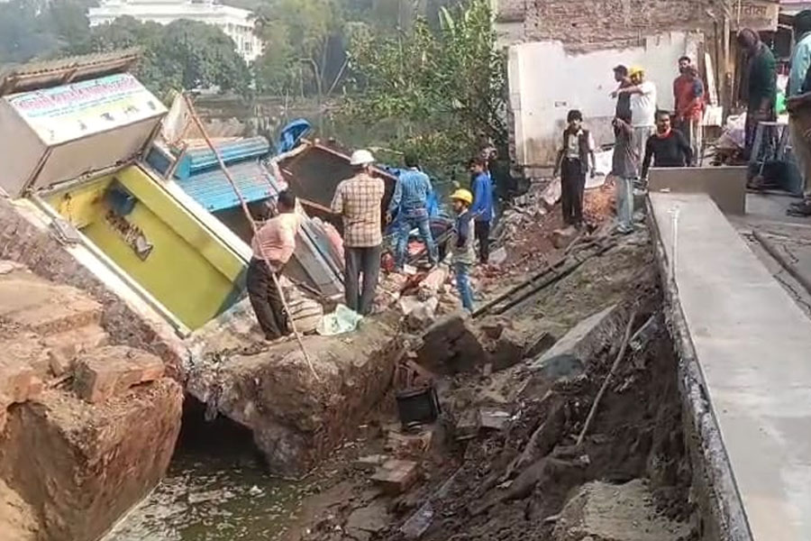 Seven shops collapsed in the river at Gobardanga