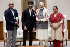 PM Narendra Modi meets world champion D Gukesh, receives signed chess board