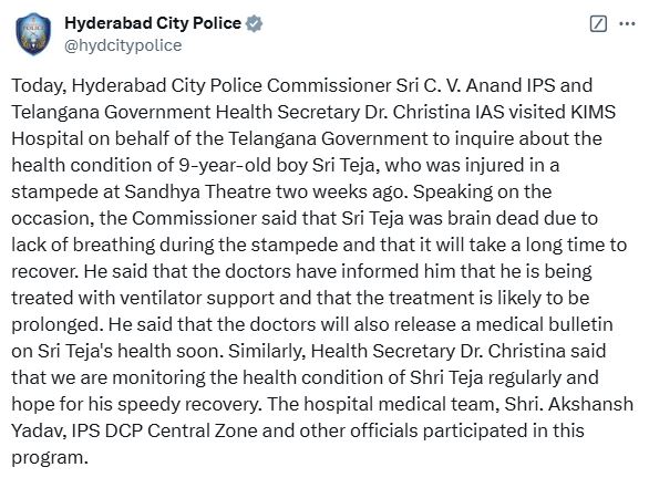 Hyderabad City Police X post