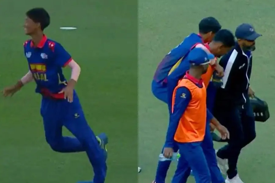 U19 Asia Cup: Nepal bowler carried off the field after getting injured while celebrating a wicket