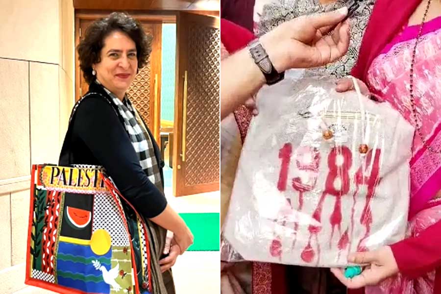 Priyanka Gandhi accepts BJP MP Aparajita Sarangi's '1984' bag gift