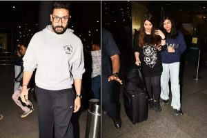 Abhishek Bachchan and aishwarya rai bachhan at mumbai Airport