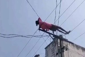 Drunk man climbs electric pole in Andhra Pradesh