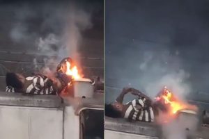 A man climbed on top of the train engine at Howrah station