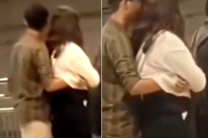 Couple behaving inappropriately while waiting to board a train at Bengaluru metro station
