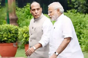 Defence minister Rajnath Singh at PM Modi's residence